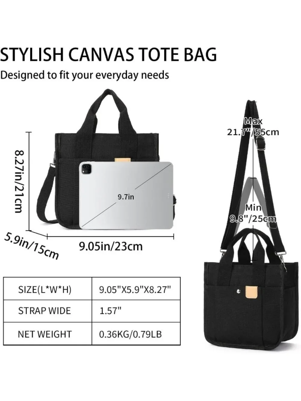 Stylish Small Canvas Tote Bag with Zipper - Versatile Crossbody & Shoulder